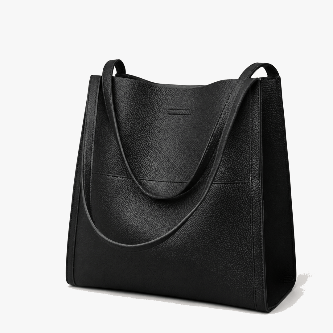 Minimalist black everyday tote bag for women showing spacious interior