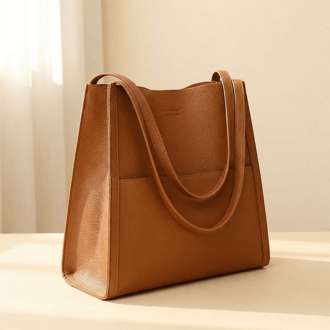 Close-up view of durable leather-look material on womens handbag
