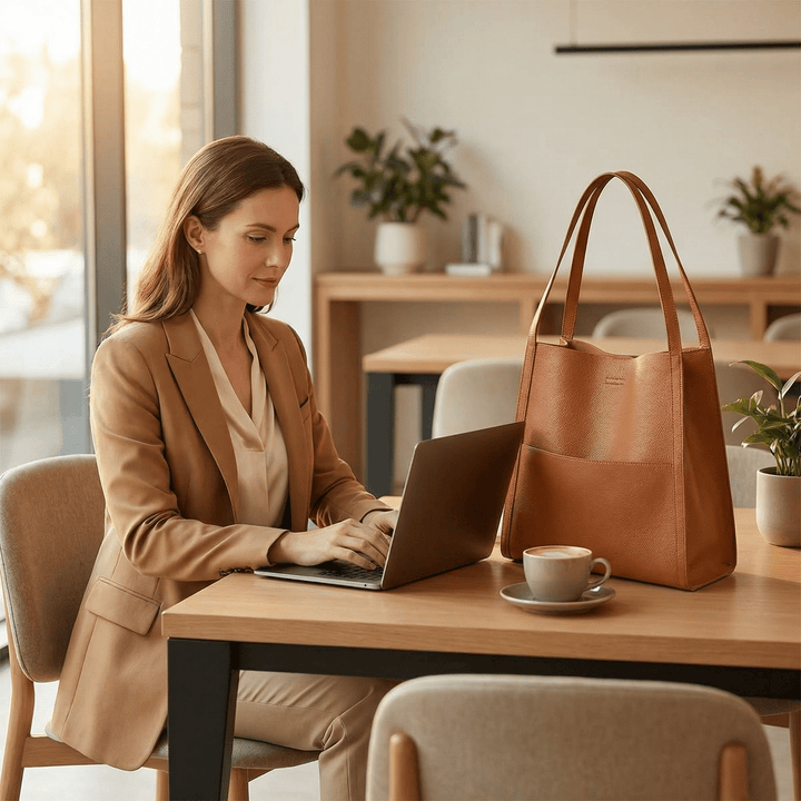 Top zipper closure detail on stylish minimalist tote bag