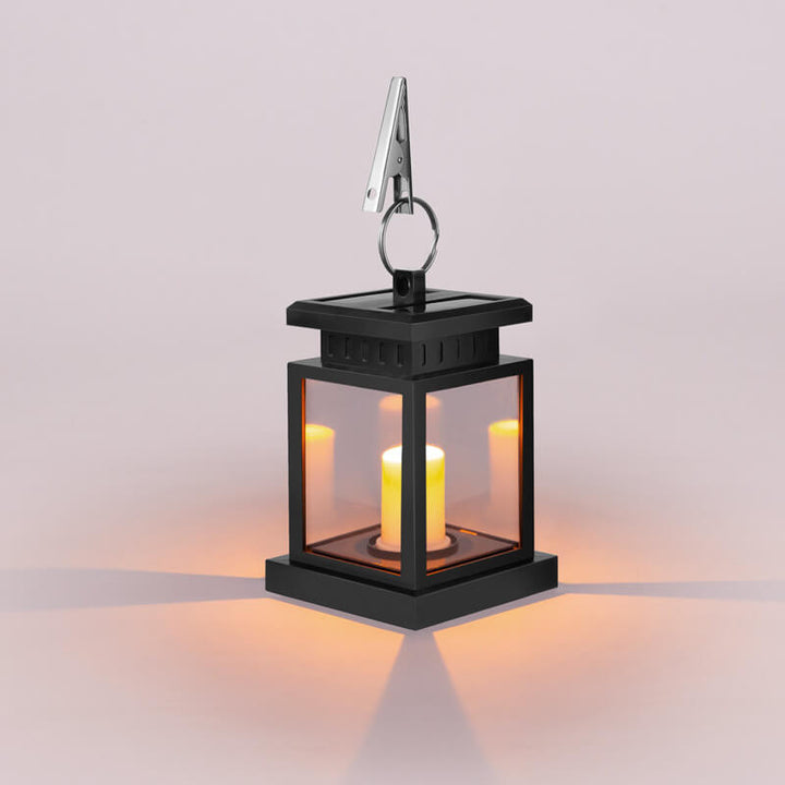 Atmospheric outdoor lighting display using multiple solar hanging lanterns