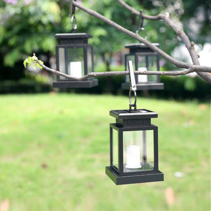 Close up of the LED candle inside the solar hanging lantern for ambiance