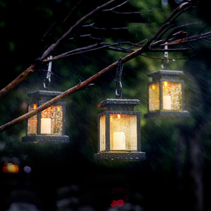 Classic design outdoor decor hanging light viewed from a low angle