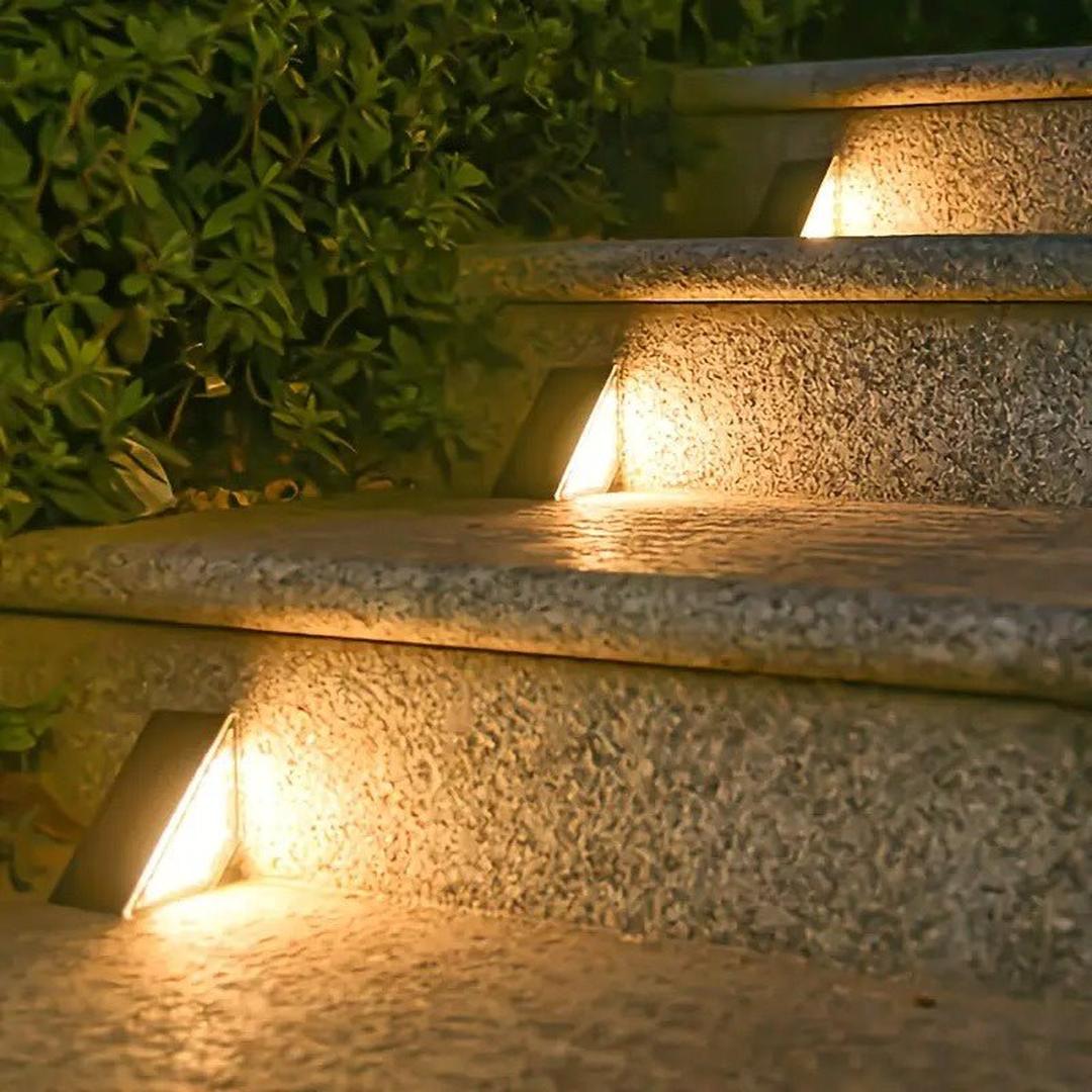 Waterproof solar garden light illuminating outdoor steps and pathways safely at night
