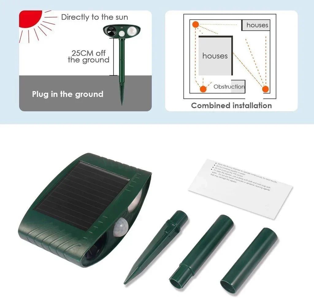 Complete set of solar animal deterrent stakes ready for lawn defense