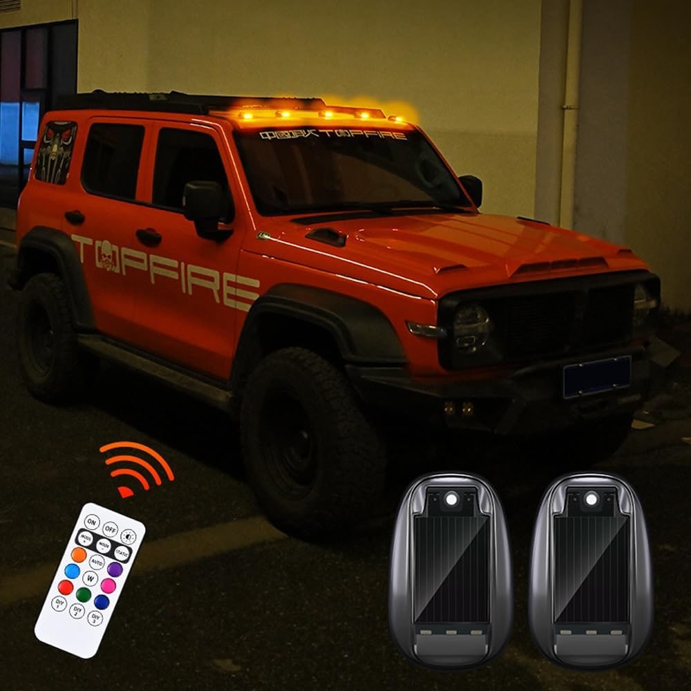 Solar rock lights for trucks illuminated with vibrant colors in the dark
