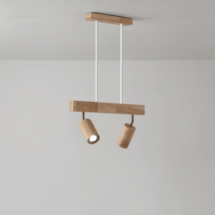 Sleek wooden LED ceiling light illuminating a contemporary kitchen workspace