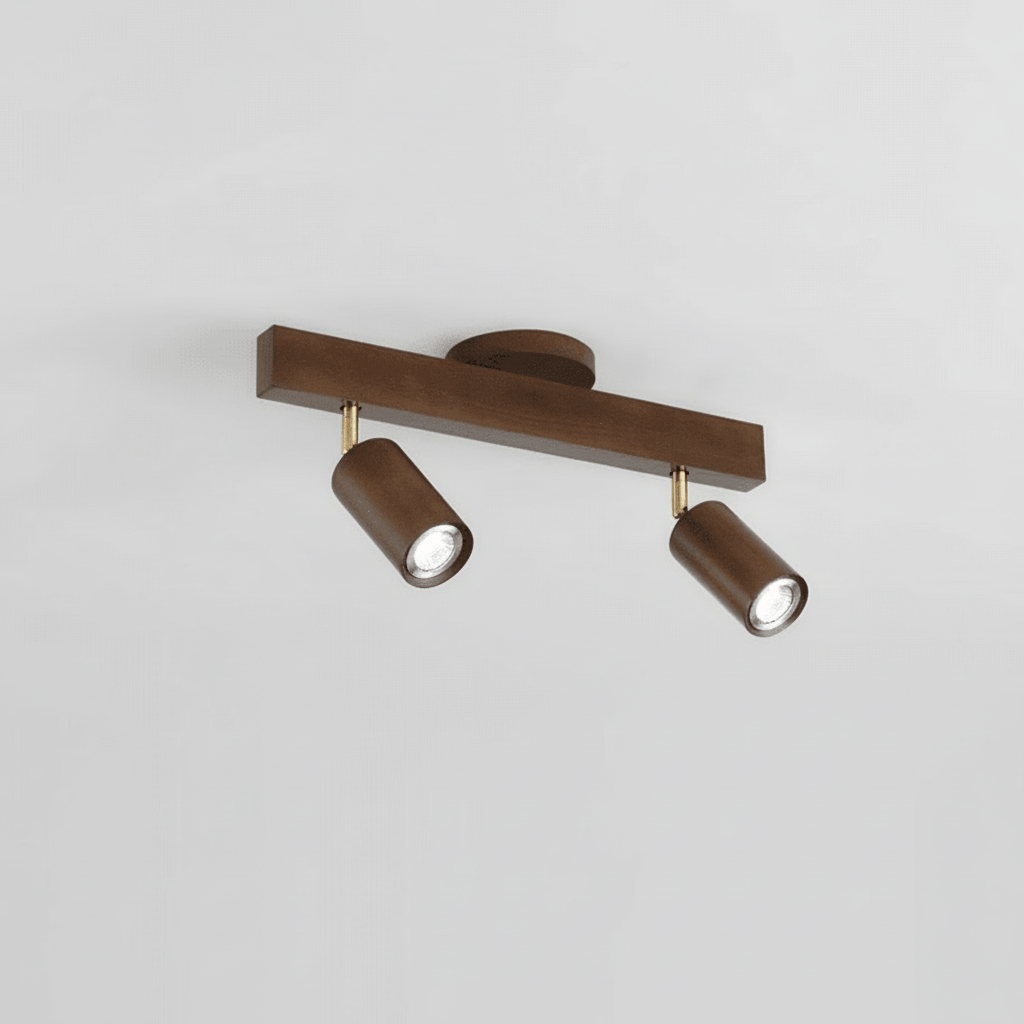 Dual head solid wood ceiling lamp fixture with clean minimalist design
