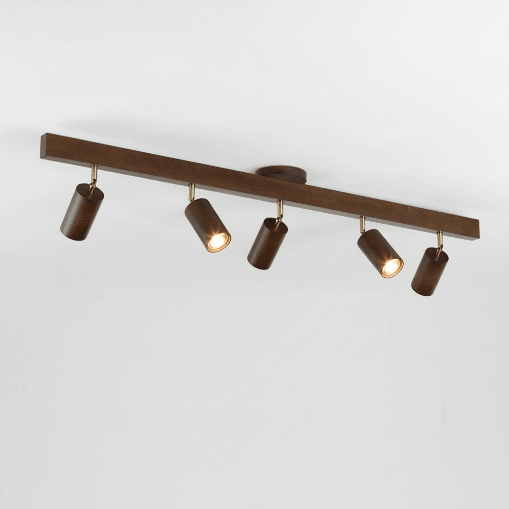 Modern LED ceiling spotlight with rotatable wooden cylinder design for directional light