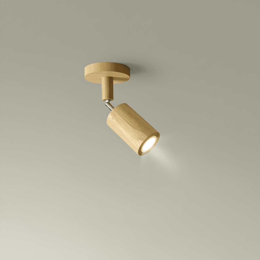 Minimalist decor wooden ceiling lamp mounted on a white living room ceiling