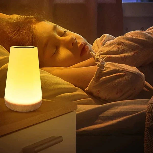 Modern touch lamp for bedroom decor showing vibrant color options and mood lighting