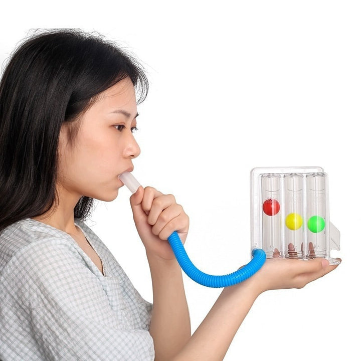 Lung trainer and breathing fitness device packaged in retail box