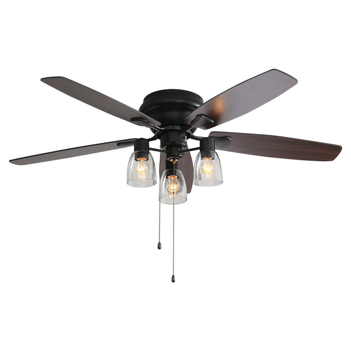 Studio shot of the 52-inch low profile ceiling fan blades and light fixture