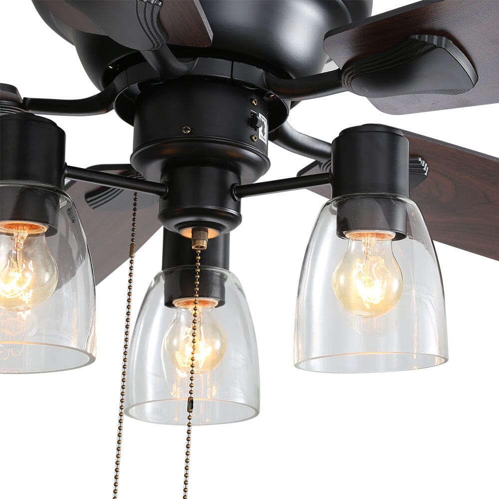 Modern 52-inch low profile ceiling fan with integrated LED light shining bright