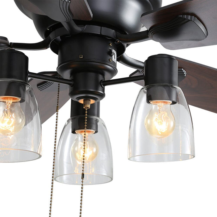 Modern 52-inch low profile ceiling fan with integrated LED light shining bright