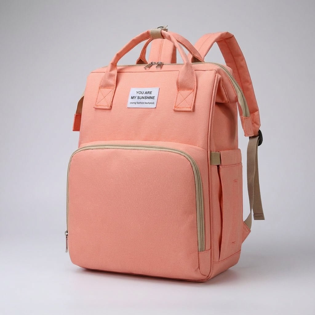 Gray unisex diaper bag backpack showing interior compartments and baby gear organizer pockets