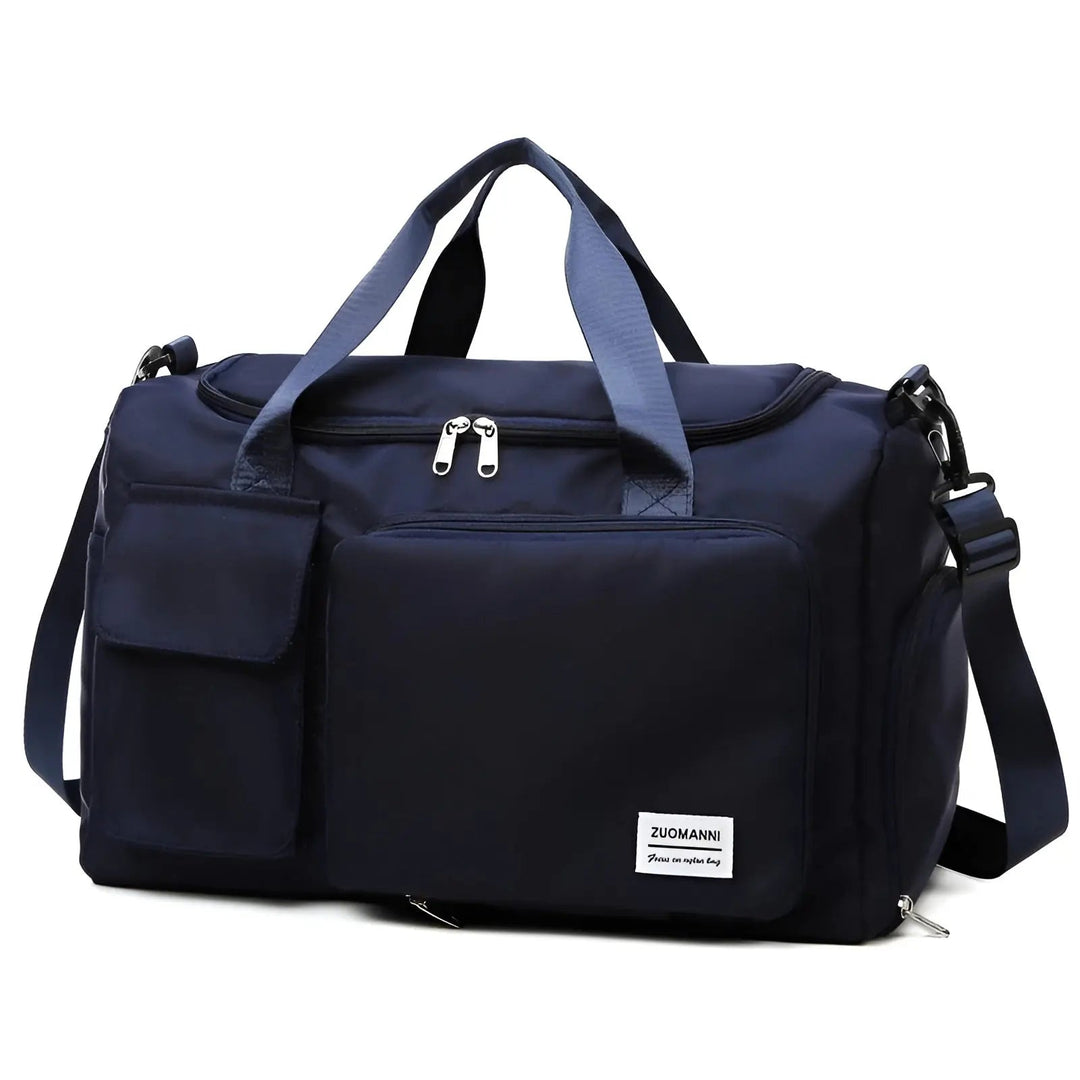 Large capacity waterproof duffel bag packed for weekend trip