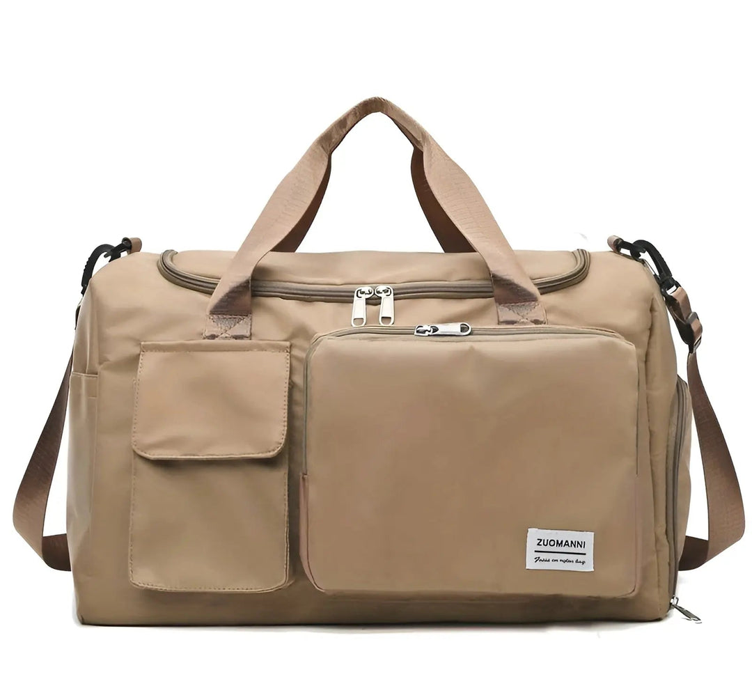 Interior view of spacious waterproof travel bag holding folded clothes