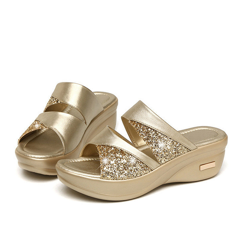 Stylish orthopaedic sandals featuring a cushioned wedge heel