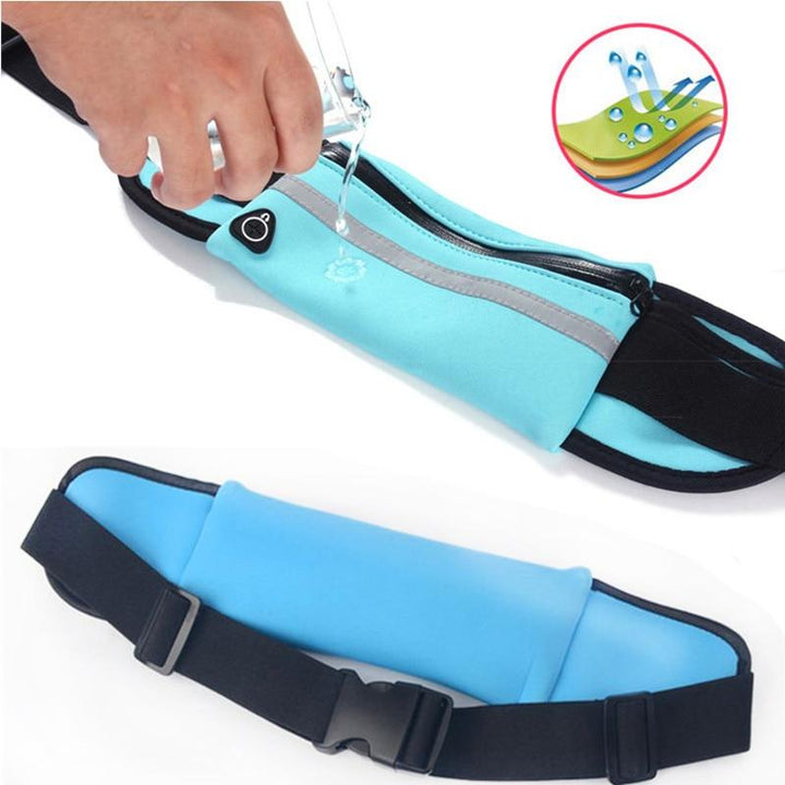 Travel pouch showcasing expandable pockets for phone and keys during workouts