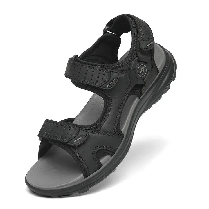 Black men's sport hiking sandal with adjustable straps and anti-slip sole