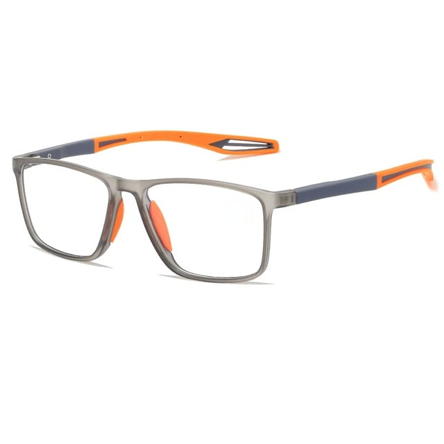 Sport progressive glasses in orange and grey with anti-blue light lenses