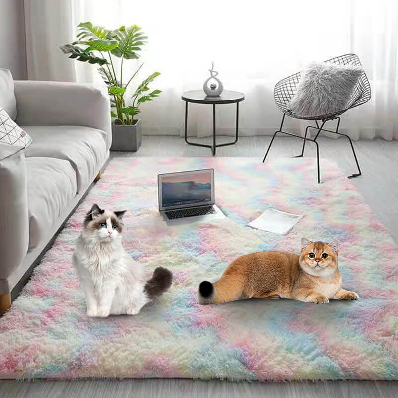 Close-up of plush shag rug fibers showing soft texture and thickness