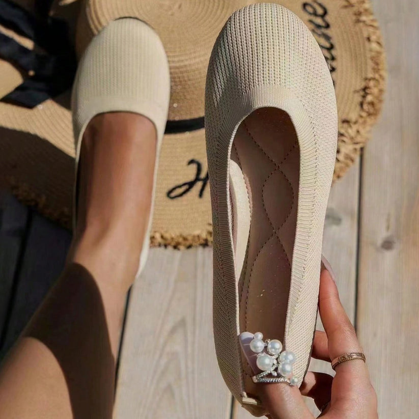 Close-up of breathable mesh upper on women's comfort shoes