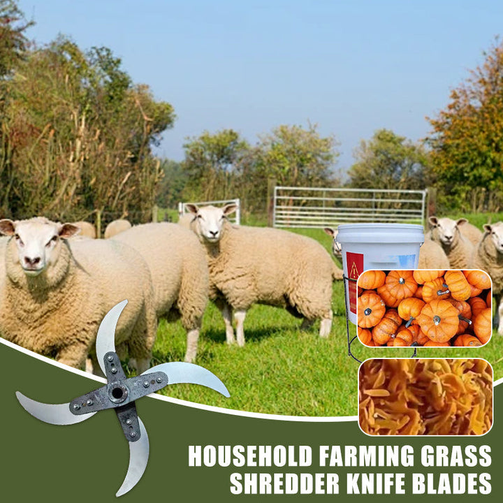 Four-blade grass shredder replacement tool displayed in a farm setting