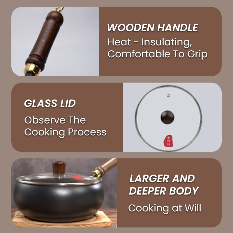 Cast iron pot and matching lid kitchen accessories on wooden surface