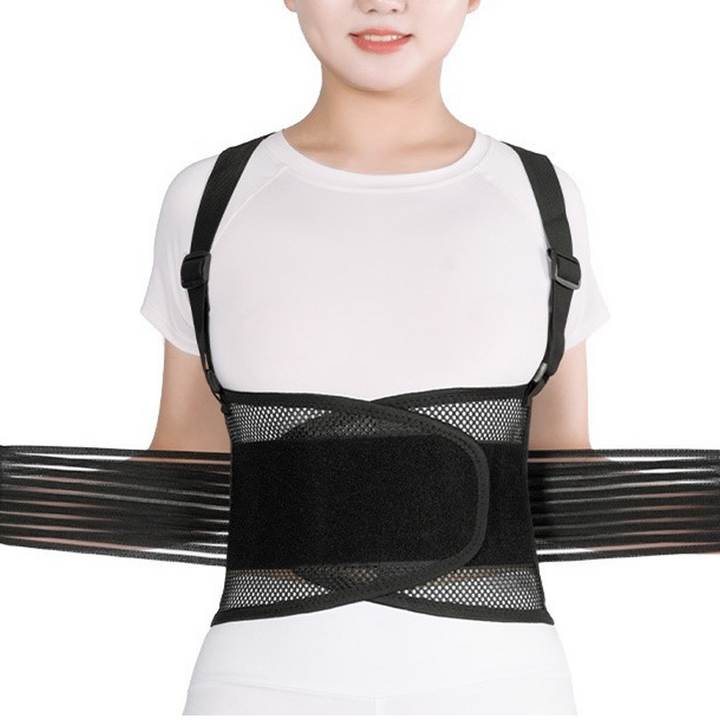 Flat lay of unisex fitness waist support belt showing flexible mesh material