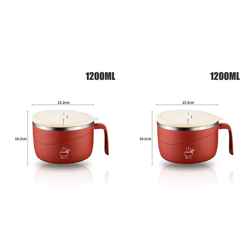 Handheld insulated soup container showing interior metal lining
