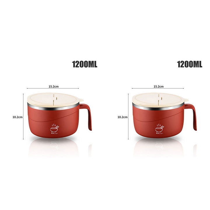 Handheld insulated soup container showing interior metal lining