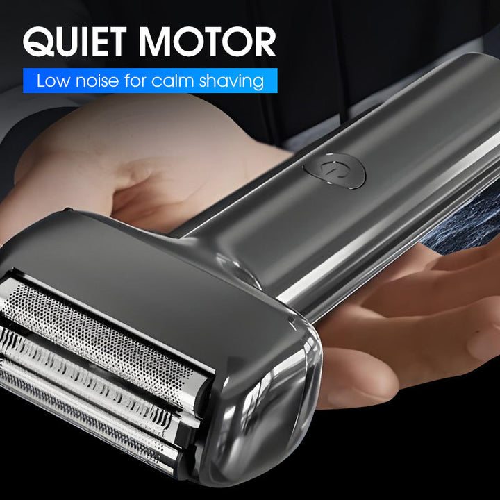 Close-up of the ultra-thin foil on the men's electric face shaver