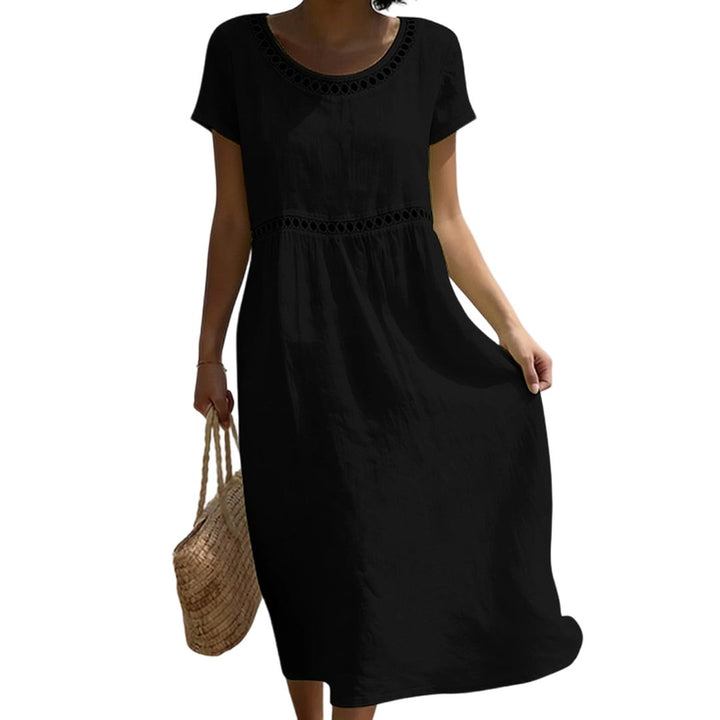 Side profile of women's casual midi dress #AF-0599 Tera highlighting silhouette