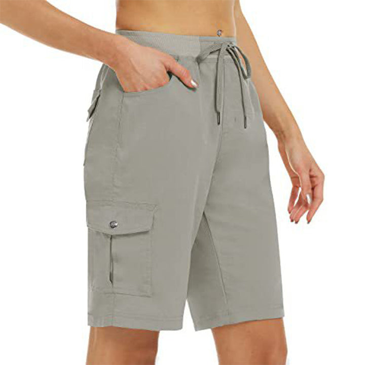 Womens outdoor quick-dry shorts featuring adjustable waistband and belt loops