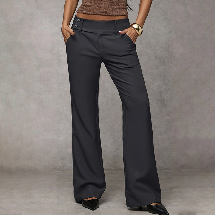 High waist women's flared trousers in solid color casual pants design