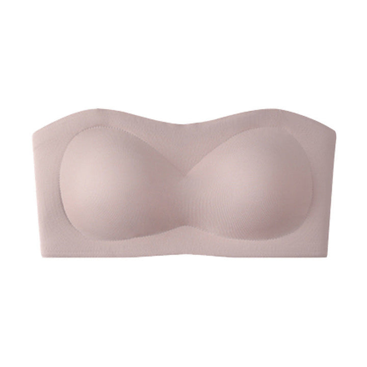 Side view of comfortable push-up strapless bra showing support design