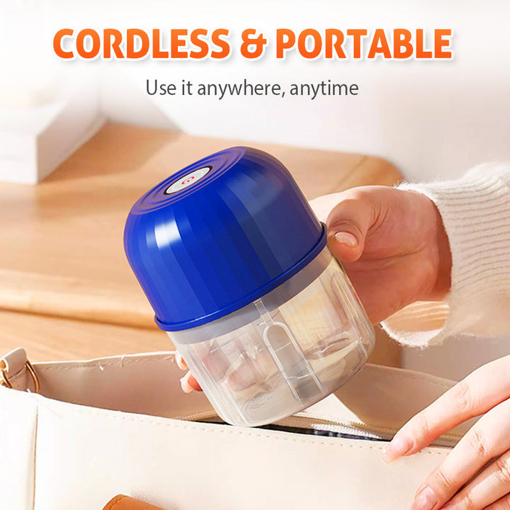 Compact kitchen gadget and electric mini food chopper in action