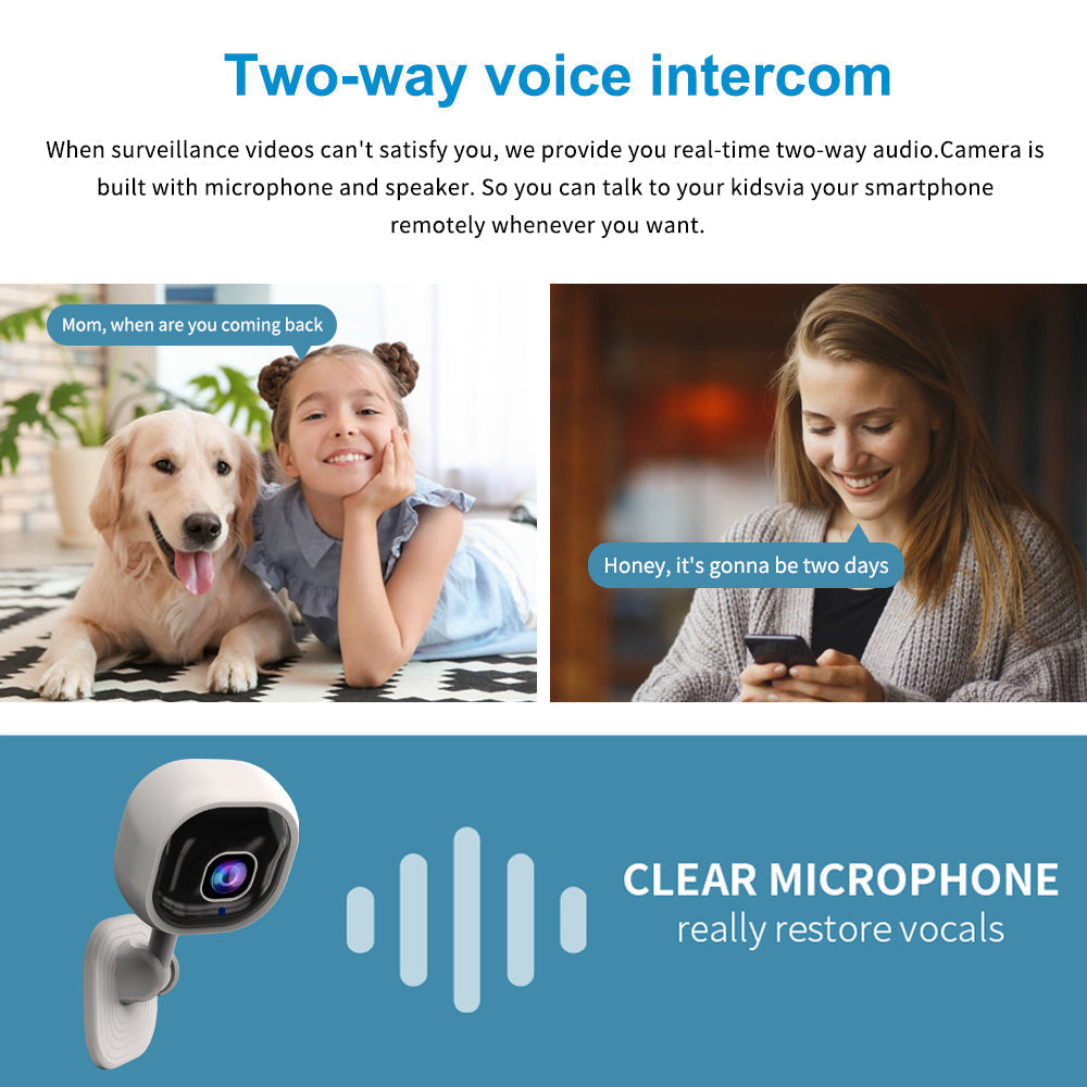 Wireless smart security camera showing high definition lens and motion detection sensor