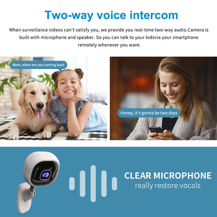 Wireless smart security camera showing high definition lens and motion detection sensor