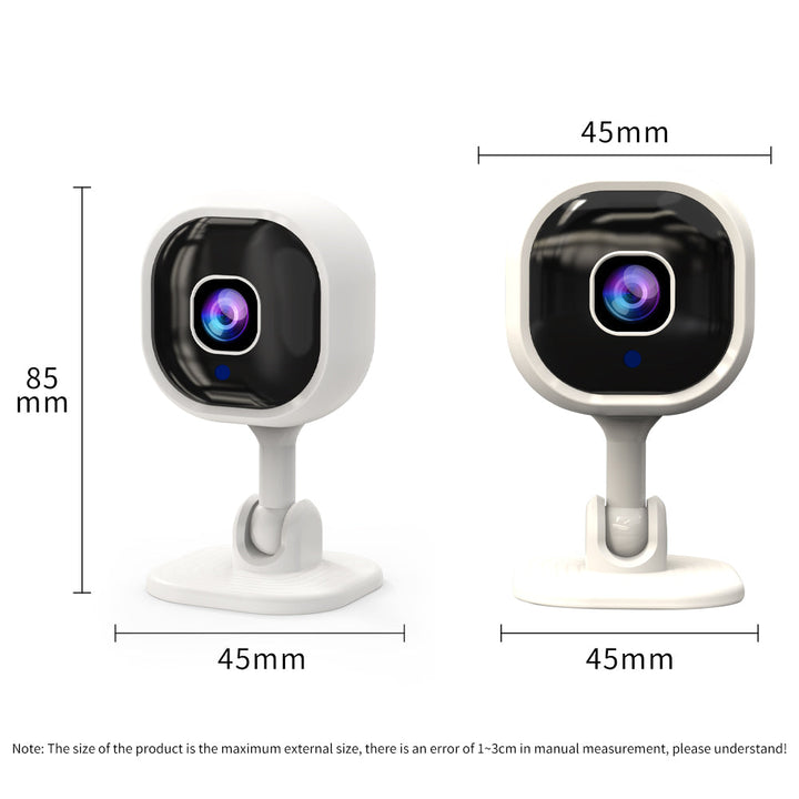 Home surveillance camera with night vision feature mounted on a modern living room wall
