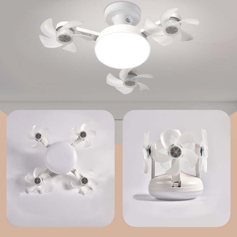 Low angle view of modern ceiling fan showcasing foldable acrylic blades and sleek housing