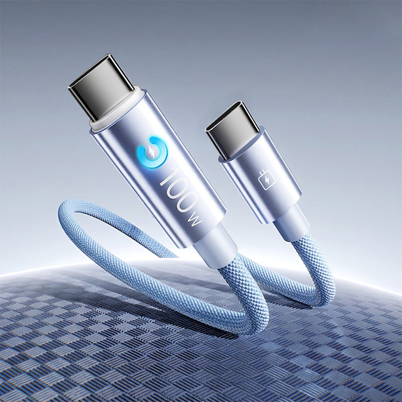 Universal 100W Type-C fast charging cable with digital display for laptops and phones