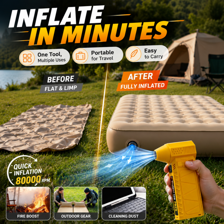 Mini turbo fan gadget blowing away debris from difficult tight spaces