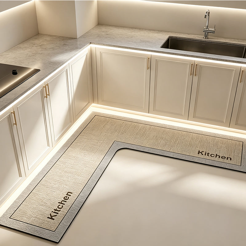 L-shaped non-slip kitchen rug placed neatly by sink, essential kitchen organizer