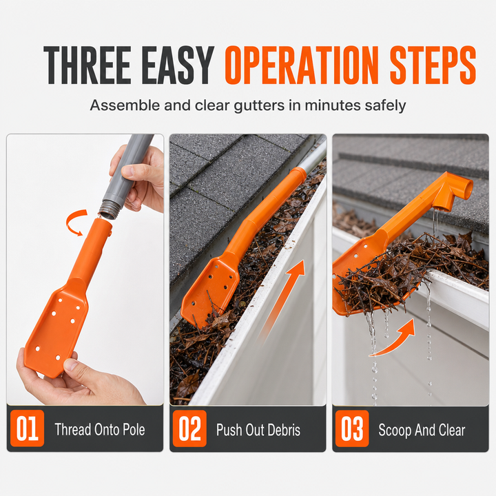 Durable plastic leaf scoop for roof maintenance and yard work