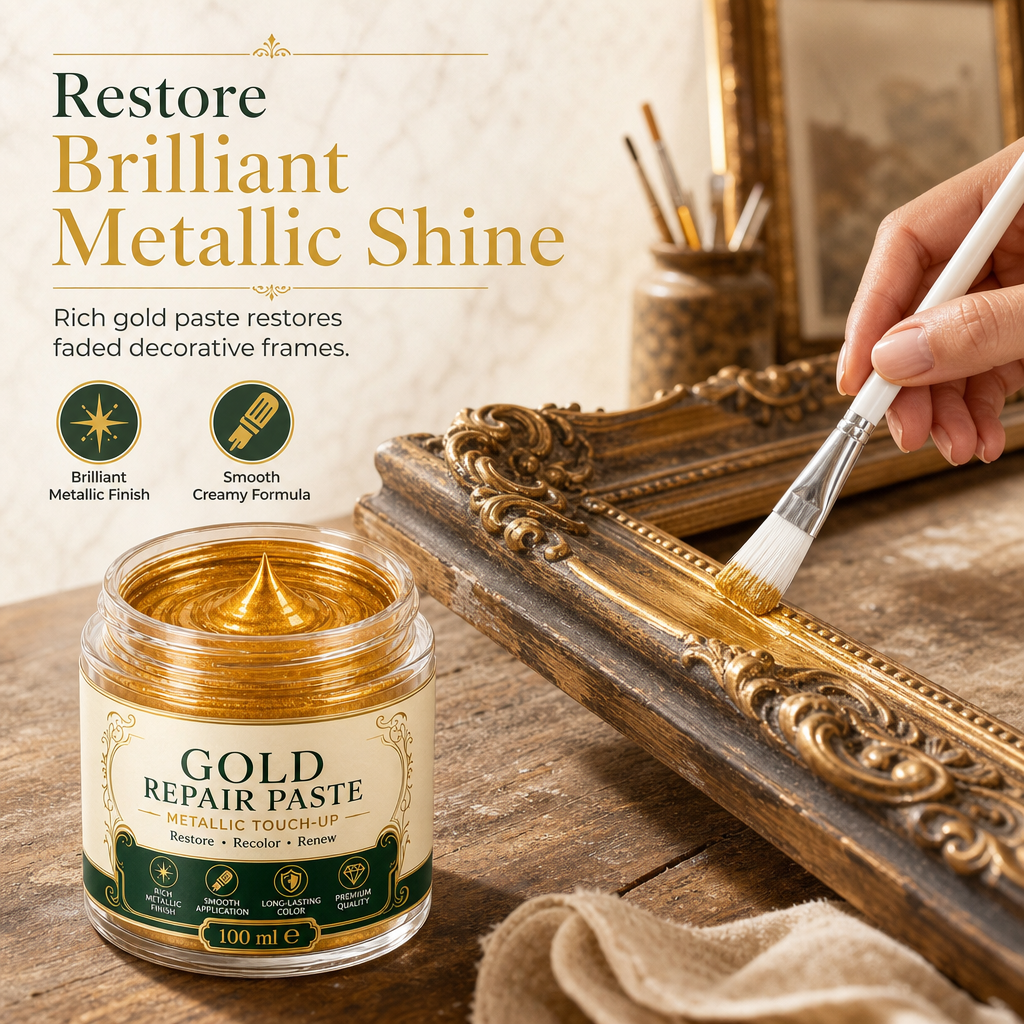 Applying gold repair paste to an antique picture frame