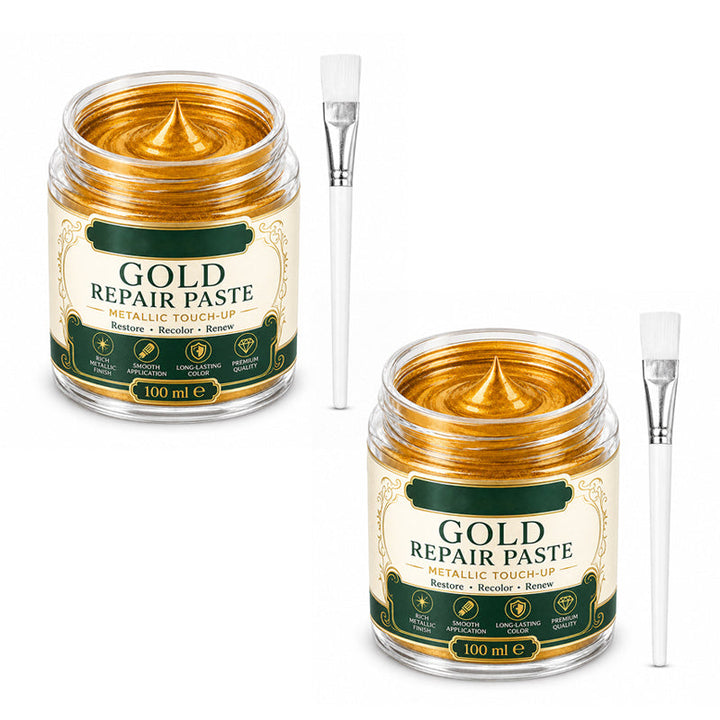 Restored golden details on home decor artifact using metallic repair paste