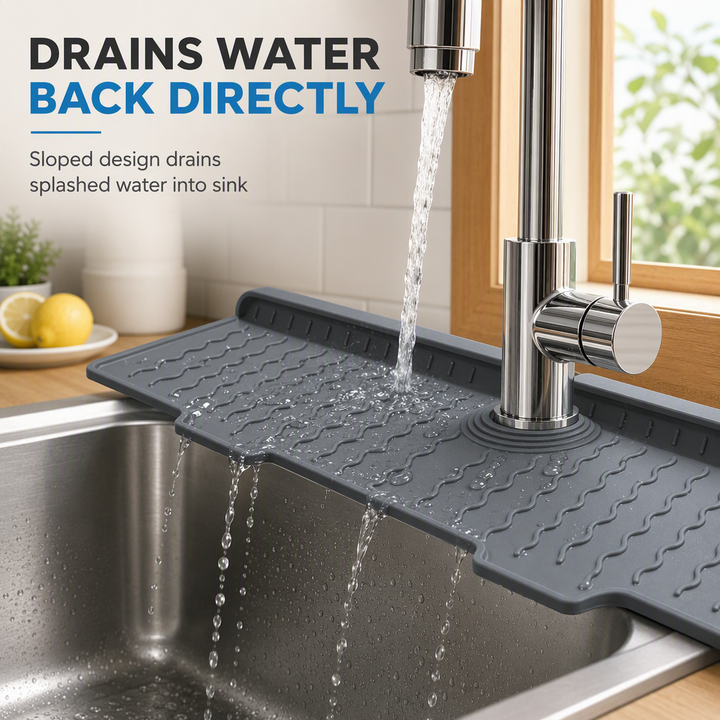 Silicone kitchen organizer mat for faucet drainage tray use