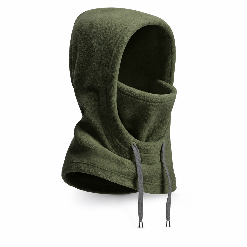Folded winter balaclava showing compact design for easy pocket storage